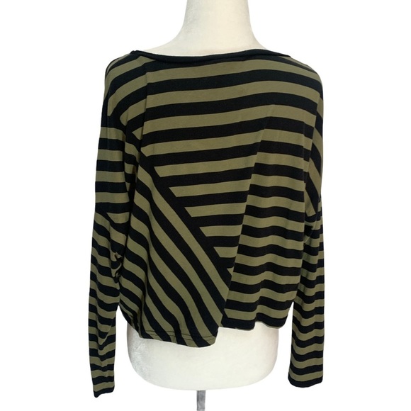 H&M Divided Khaki &Black Striped Cropped T-shirt Size M - Picture 5 of 7